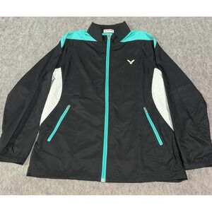 Victor Badminton Sports Athletic Jacket Full Zip Black/Green Zip Pockets -Size L